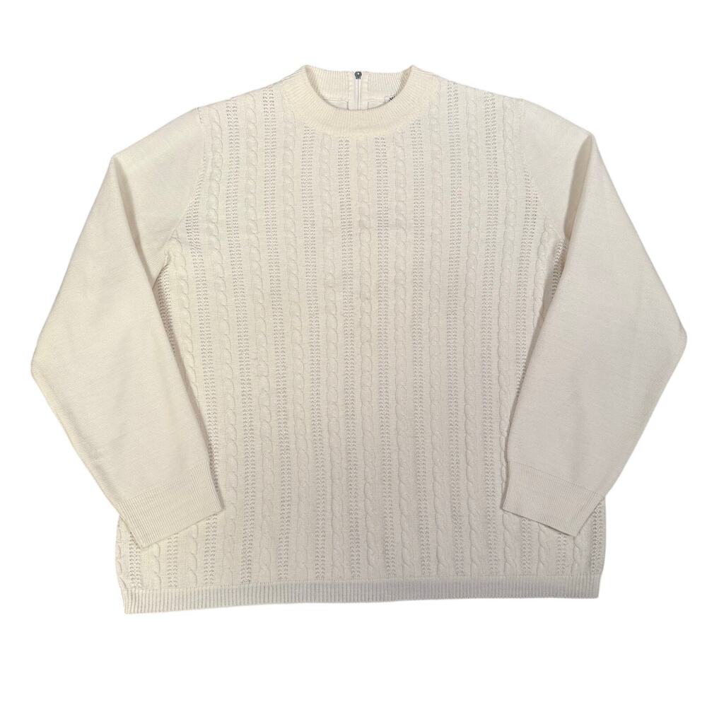 Vintage Cream Cable Knit Sweater Womens Zip Back Textured Pullover Size Small
